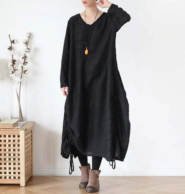 Elegant Black Cotton Dress with Asymmetrical Hem for Women-Women's dress-Thebesttailor-Thebesttailor
