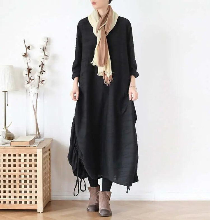 Elegant Black Cotton Dress with Asymmetrical Hem for Women-Women's dress-Thebesttailor-Thebesttailor