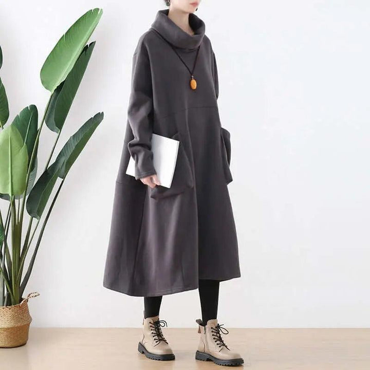 Chic Black Turtleneck A-line Dress with Pockets for Women-Women's dress-Thebesttailor-Thebesttailor