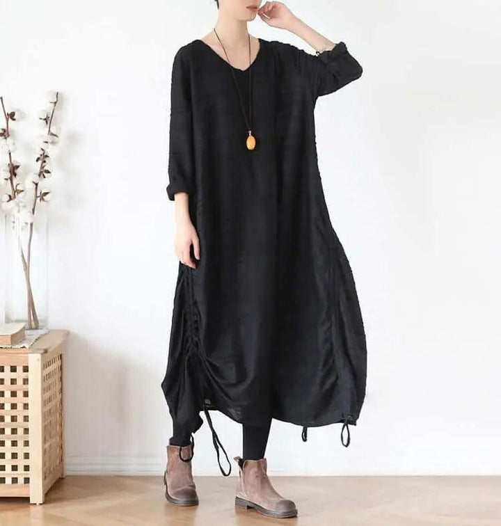 Elegant Black Cotton Dress with Asymmetrical Hem for Women-Women's dress-Thebesttailor-Thebesttailor