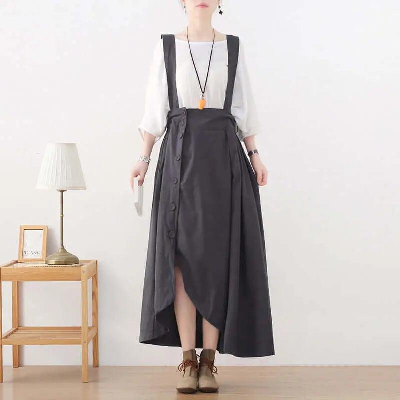 Elegant Linen Suspender Jumpsuit with Asymmetric Sleeveless Design-Women's Skirts-Thebesttailor-Thebesttailor