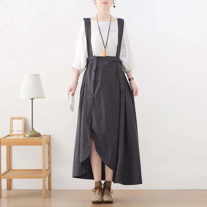Elegant Linen Suspender Jumpsuit with Asymmetric Sleeveless Design-Women's Skirts-Thebesttailor-Thebesttailor