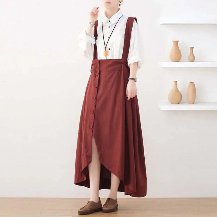 Elegant Linen Suspender Jumpsuit with Asymmetric Sleeveless Design-Women's Skirts-Thebesttailor-Thebesttailor