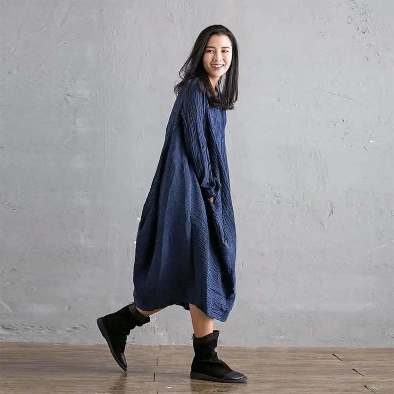 Linen Dress Tunic Dress with Sleeves - dresses for women-Women's dress-Thebesttailor-Thebesttailor
