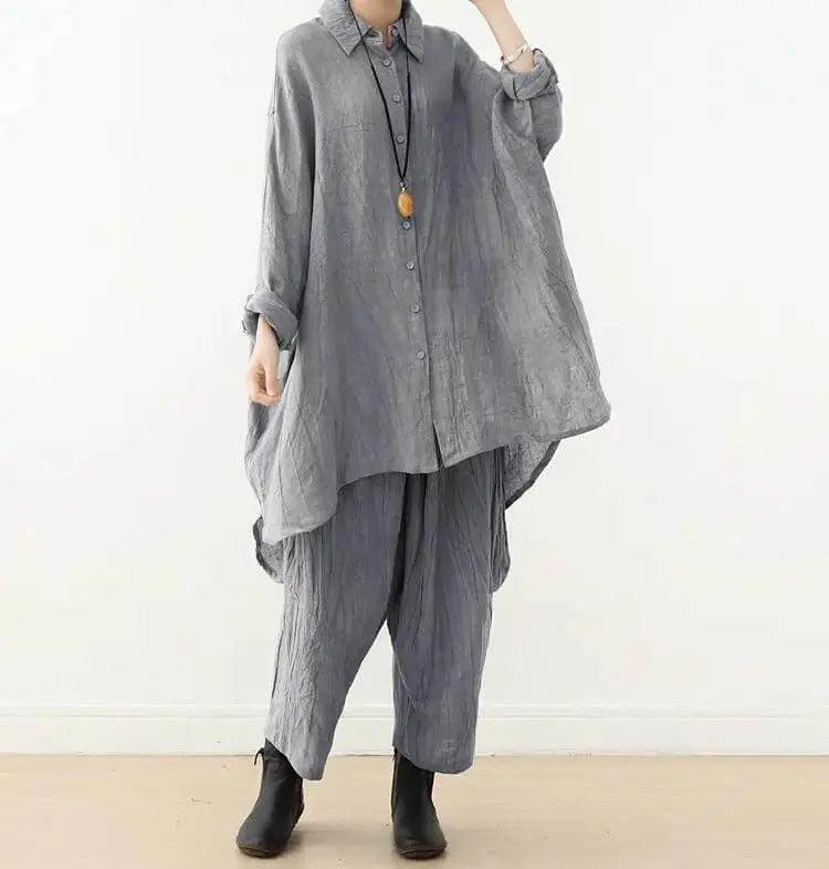 oversized shirt Linen Women's Shirt with Pocket Collection-Women's Shirt-Thebesttailor-Thebesttailor