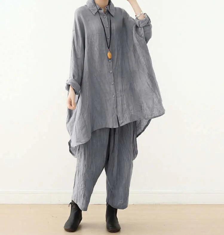 oversized shirt Linen Women's Shirt with Pocket Collection-Women's Shirt-Thebesttailor-Thebesttailor