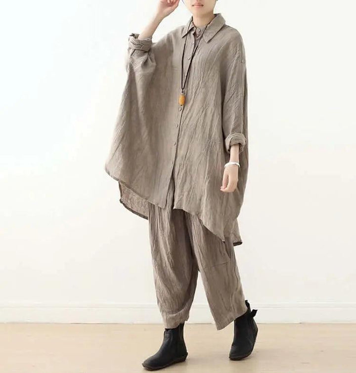 oversized shirt Linen Women's Shirt with Pocket Collection-Women's Shirt-Thebesttailor-One size-Apricot-Linen-Thebesttailor