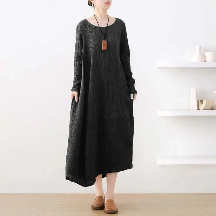 Linen Dress Tunic Dress with Sleeves - dresses for women-Women's dress-Thebesttailor-One size-Black-Linen/cotton-Thebesttailor