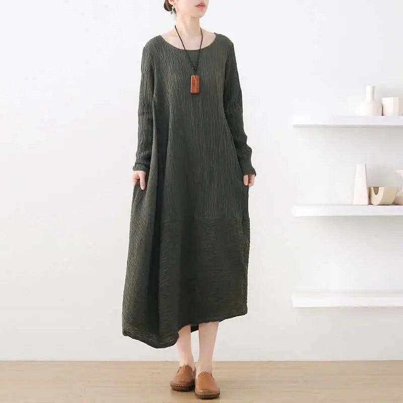 Linen Dress Tunic Dress with Sleeves - dresses for women-Women's dress-Thebesttailor-One size-Green-Linen/cotton-Thebesttailor
