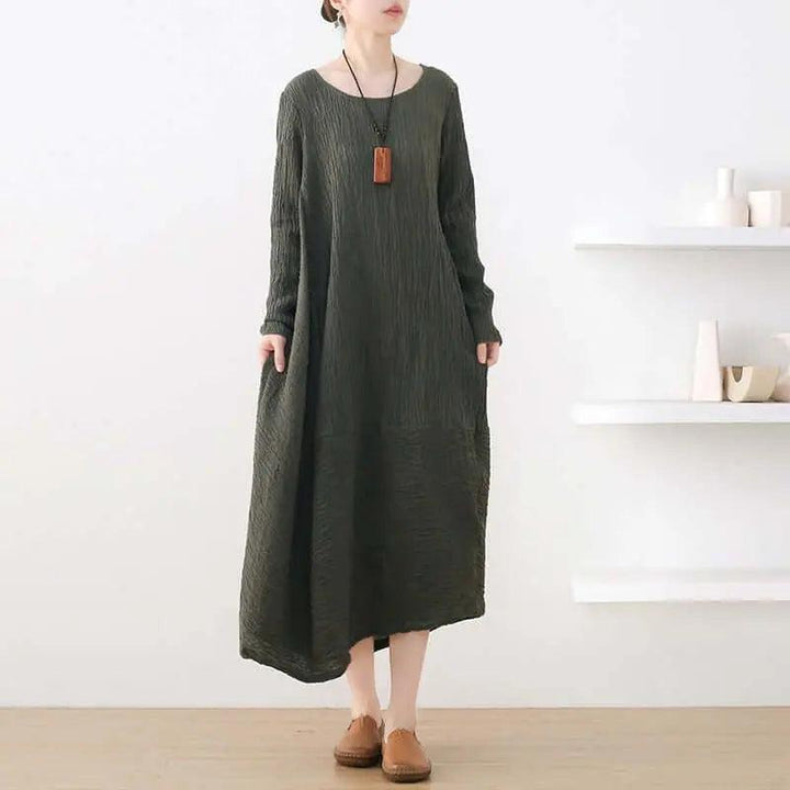 Linen Dress Tunic Dress with Sleeves - dresses for women-Women's dress-Thebesttailor-One size-Green-Linen/cotton-Thebesttailor