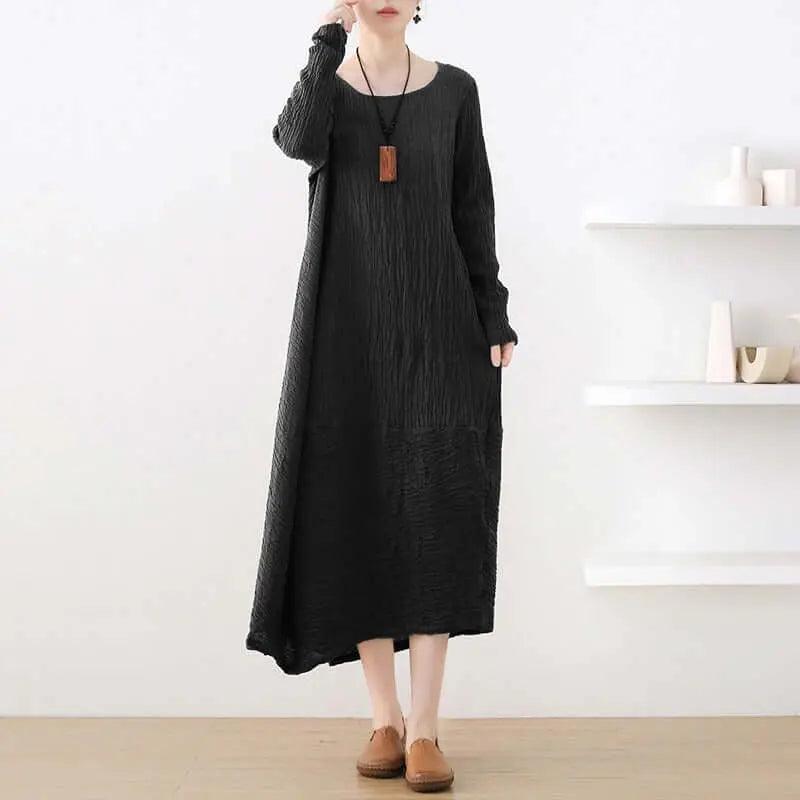 Linen Dress Tunic Dress with Sleeves - dresses for women-Women's dress-Thebesttailor-Thebesttailor