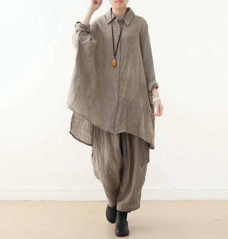 oversized shirt Linen Women's Shirt with Pocket Collection-Women's Shirt-Thebesttailor-Thebesttailor