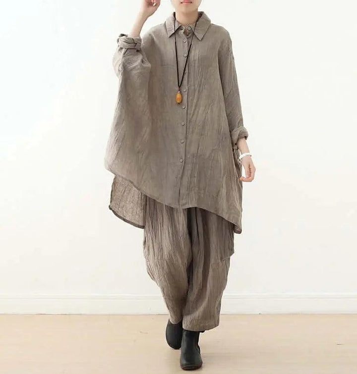 oversized shirt Linen Women's Shirt with Pocket Collection-Women's Shirt-Thebesttailor-Thebesttailor