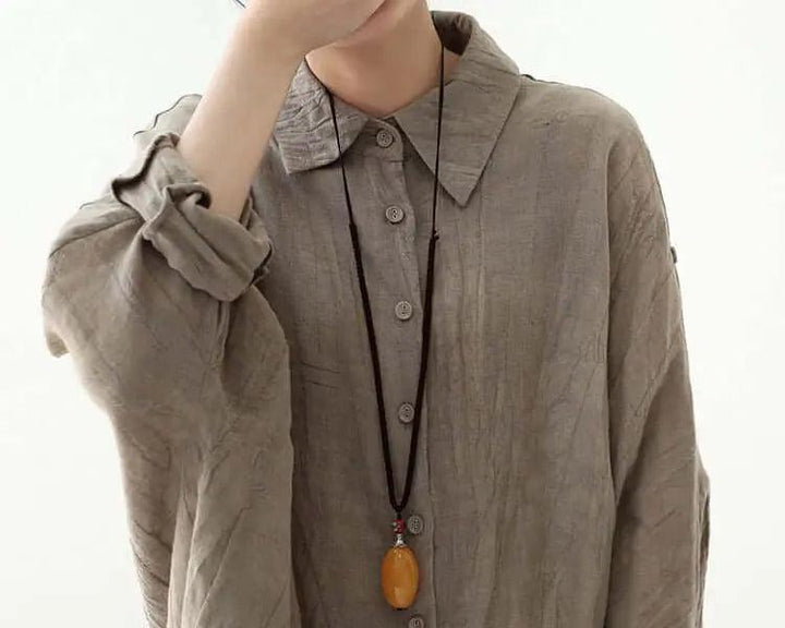 oversized shirt Linen Women's Shirt with Pocket Collection-Women's Shirt-Thebesttailor-Thebesttailor