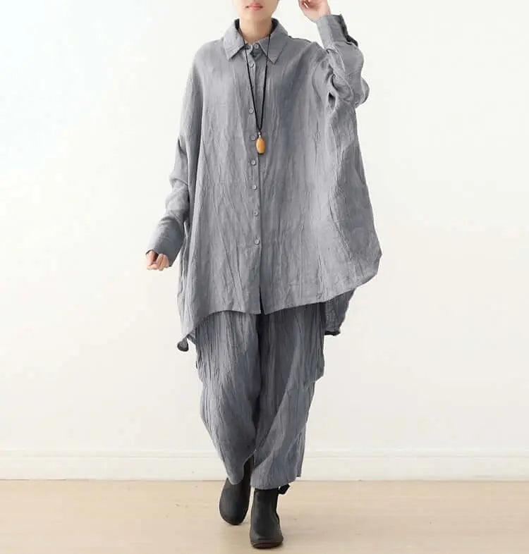 oversized shirt Linen Women's Shirt with Pocket Collection-Women's Shirt-Thebesttailor-Thebesttailor
