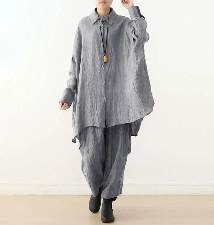 oversized shirt Linen Women's Shirt with Pocket Collection-Women's Shirt-Thebesttailor-Thebesttailor