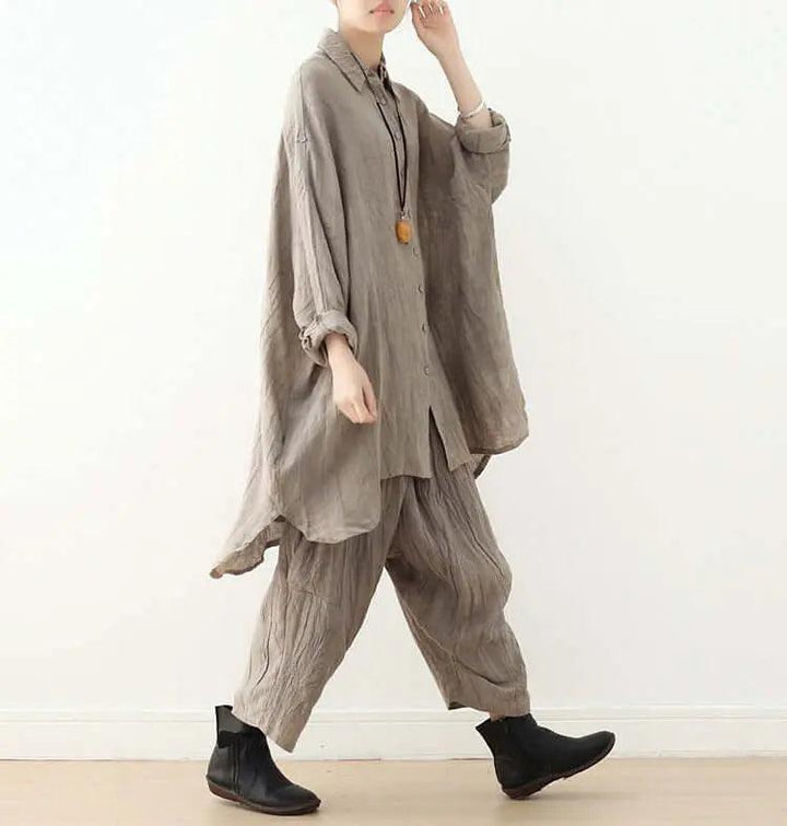 oversized shirt Linen Women's Shirt with Pocket Collection-Women's Shirt-Thebesttailor-Thebesttailor