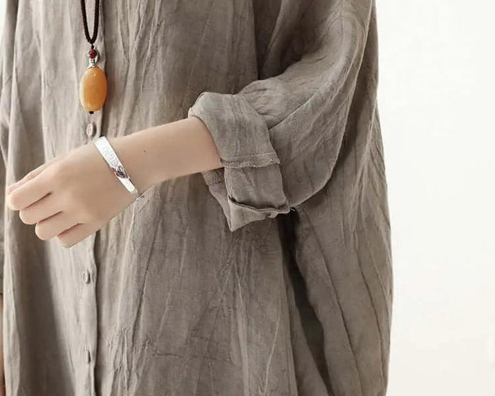 oversized shirt Linen Women's Shirt with Pocket Collection-Women's Shirt-Thebesttailor-Thebesttailor