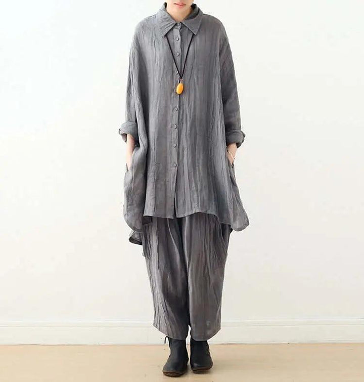 oversized shirt Linen Women's Shirt with Pocket Collection-Women's Shirt-Thebesttailor-Thebesttailor