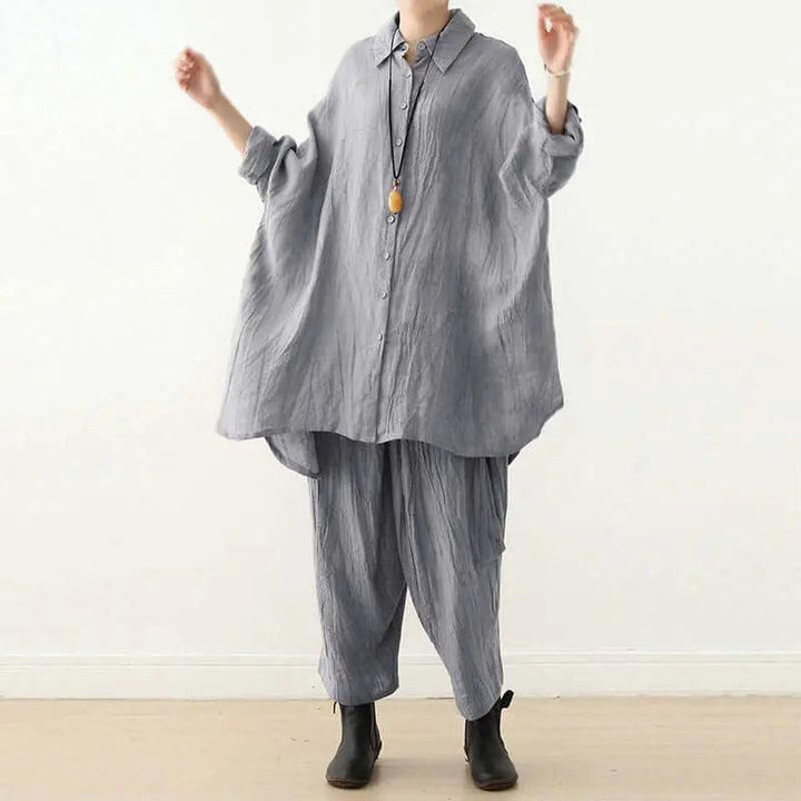 oversized shirt Linen Women's Shirt with Pocket Collection-Women's Shirt-Thebesttailor-One size-Gray-Linen-Thebesttailor
