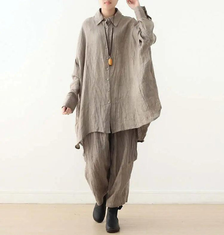 oversized shirt Linen Women's Shirt with Pocket Collection-Women's Shirt-Thebesttailor-Thebesttailor