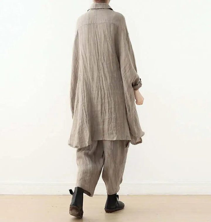 oversized shirt Linen Women's Shirt with Pocket Collection-Women's Shirt-Thebesttailor-Thebesttailor