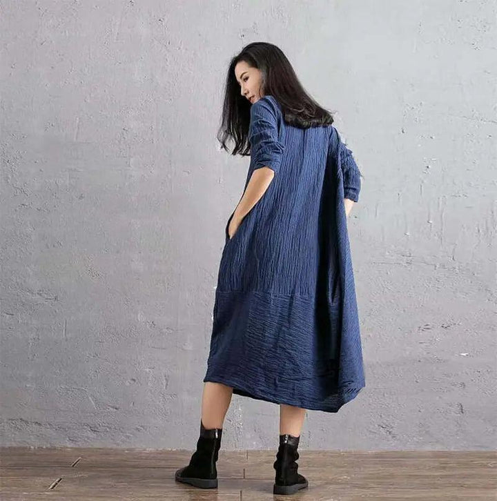 Linen Dress Tunic Dress with Sleeves - dresses for women-Women's dress-Thebesttailor-Thebesttailor