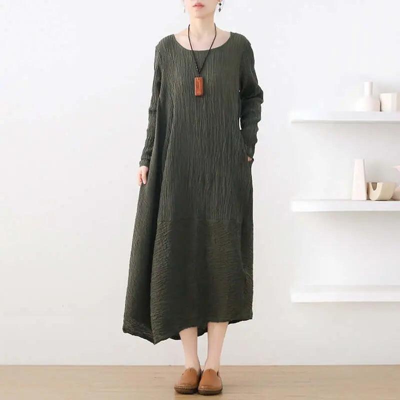 Linen Dress Tunic Dress with Sleeves - dresses for women-Women's dress-Thebesttailor-Thebesttailor