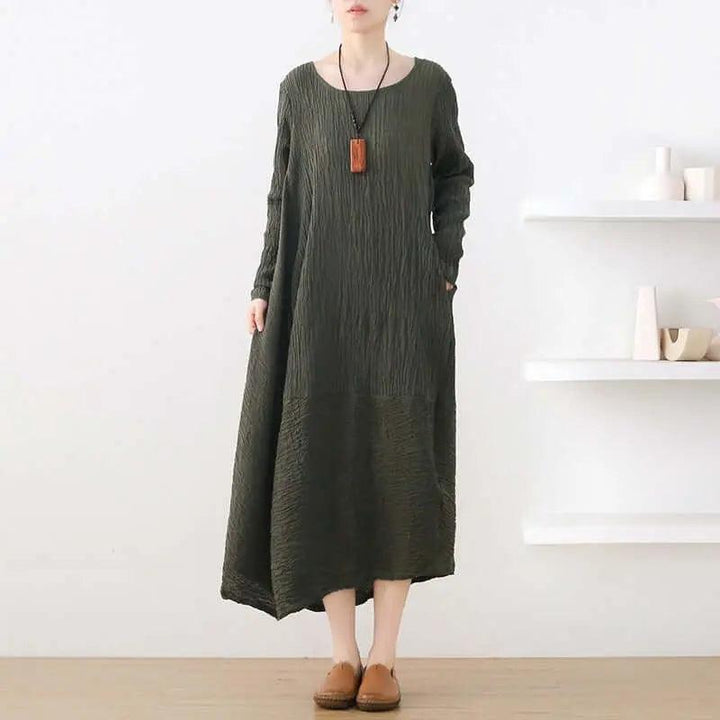 Linen Dress Tunic Dress with Sleeves - dresses for women-Women's dress-Thebesttailor-Thebesttailor