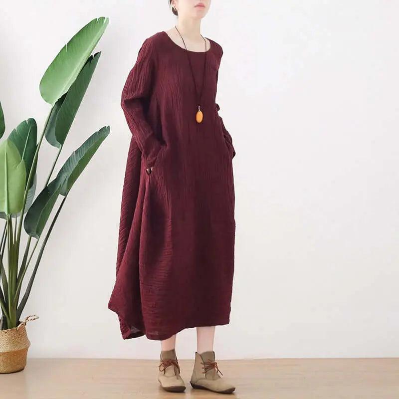 Linen Dress Tunic Dress with Sleeves - dresses for women-Women's dress-Thebesttailor-Thebesttailor