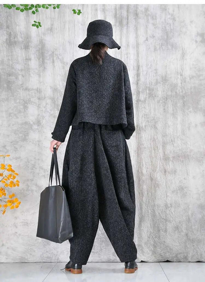 Cotton retro top + harem pants - fashionable short jacket - bohemian pants-Women's coat-Thebesttailor-Thebesttailor