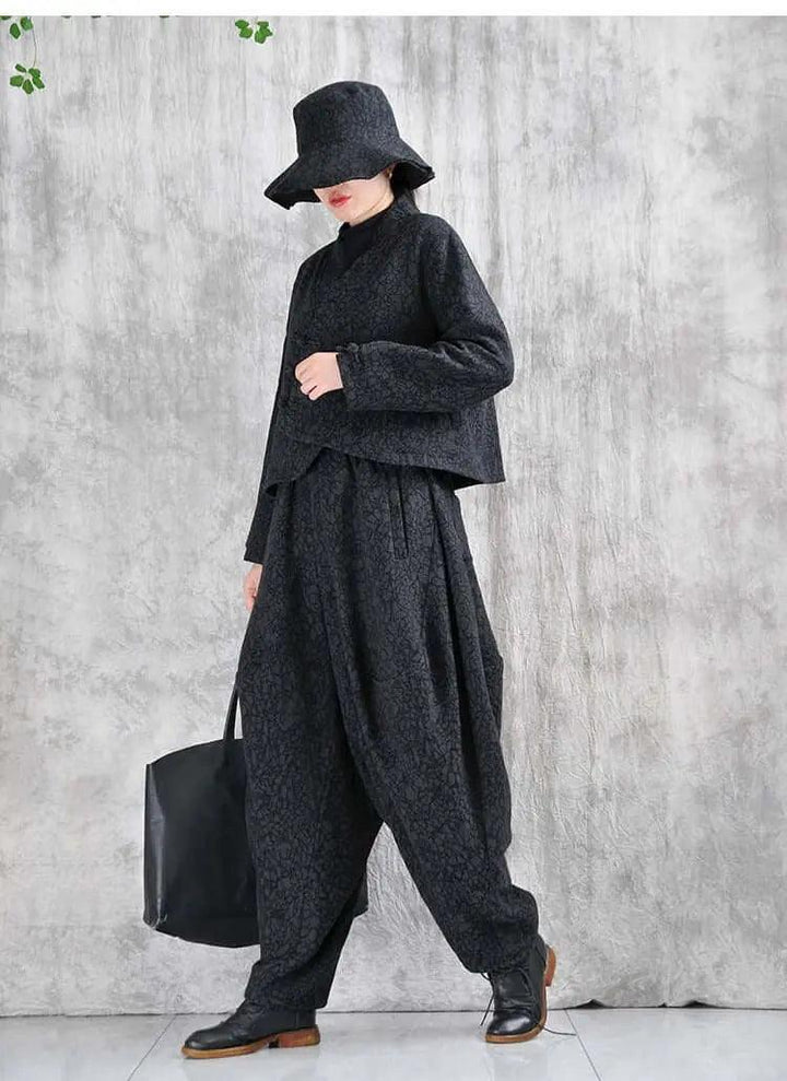 Cotton retro top + harem pants - fashionable short jacket - bohemian pants-Women's coat-Thebesttailor-Thebesttailor