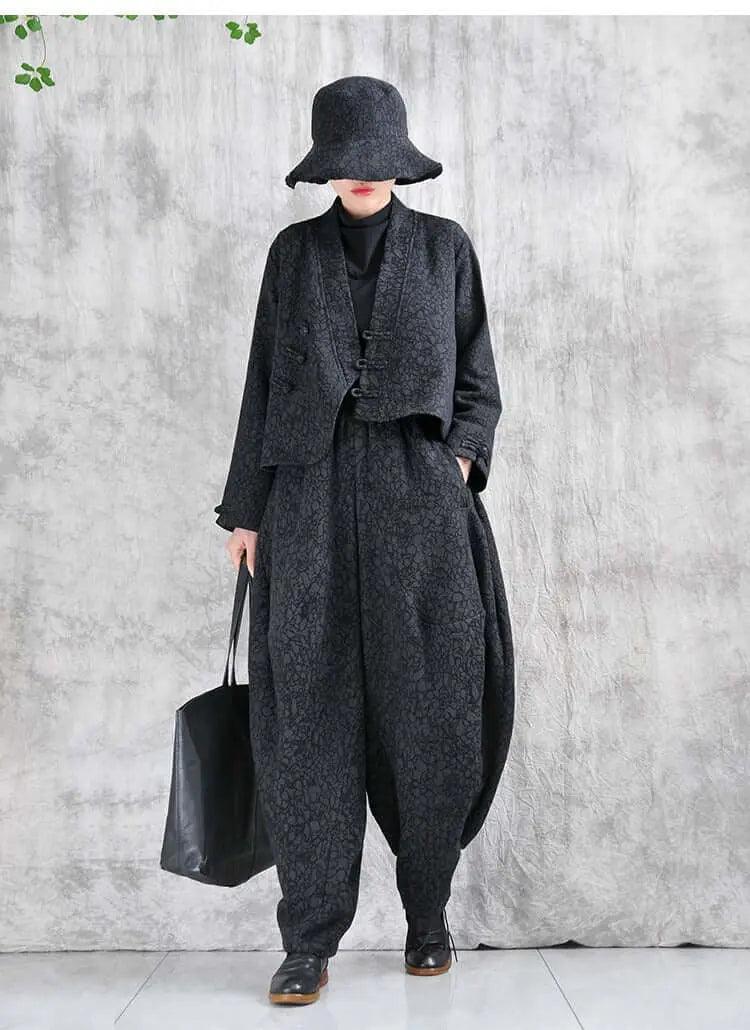 Cotton retro top + harem pants - fashionable short jacket - bohemian pants-Women's coat-Thebesttailor-Thebesttailor