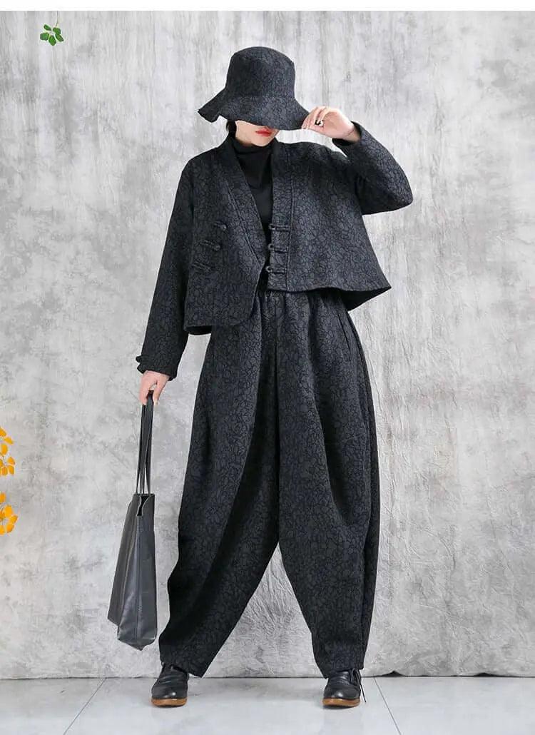 Cotton retro top + harem pants - fashionable short jacket - bohemian pants-Women's coat-Thebesttailor-Thebesttailor
