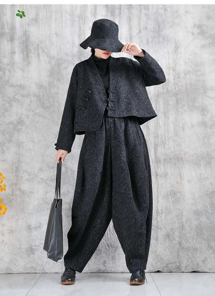 Cotton retro top + harem pants - fashionable short jacket - bohemian pants-Women's coat-Thebesttailor-Thebesttailor