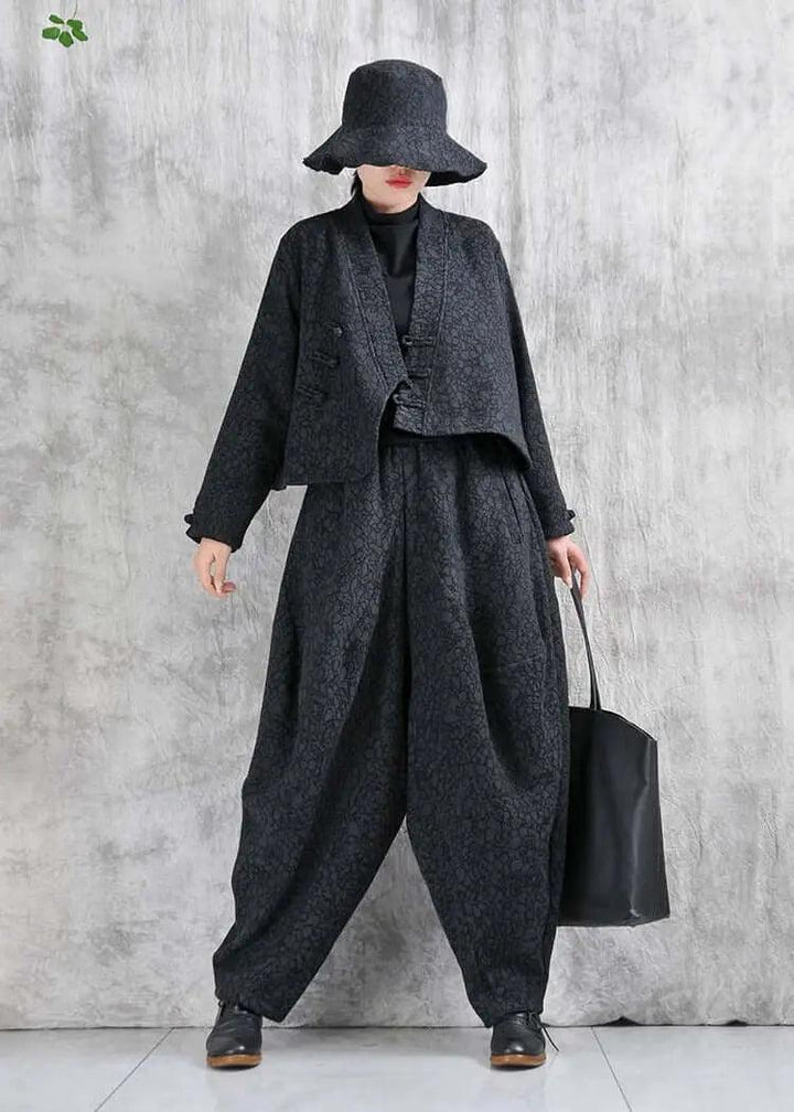 Cotton retro top + harem pants - fashionable short jacket - bohemian pants-Women's coat-Thebesttailor-Thebesttailor