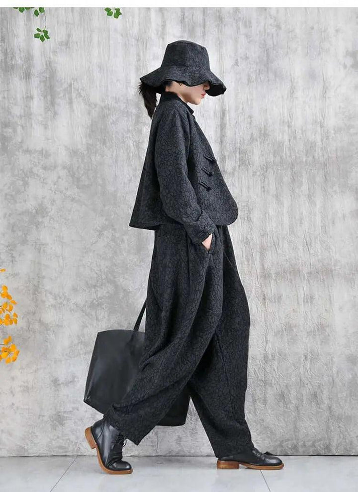 Cotton retro top + harem pants - fashionable short jacket - bohemian pants-Women's coat-Thebesttailor-Thebesttailor