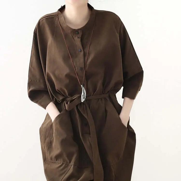 Women's Stylish Wrap Jumpsuit with Three Quarter Sleeves and Drop Crotch Style by Thebesttailor