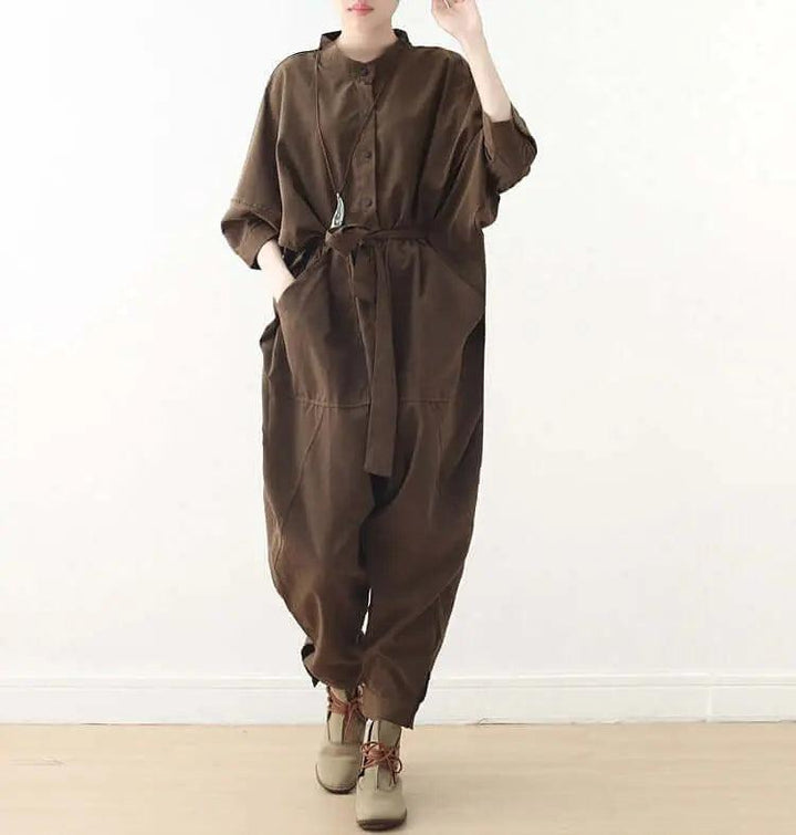 Women's Stylish Wrap Jumpsuit with Three Quarter Sleeves and Drop Crotch Style-Women's pants-Thebesttailor-Thebesttailor