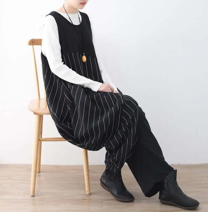 Elegant Striped Jumpsuit with Unique Drop Crotch Pants for Women-Women's pants-Thebesttailor-Thebesttailor