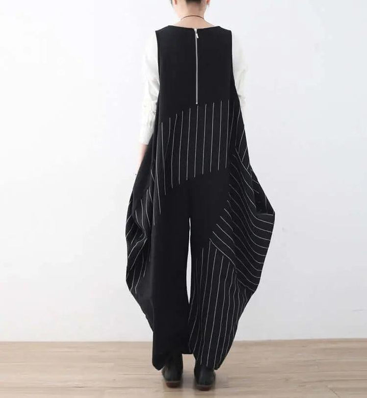 Elegant Striped Jumpsuit with Unique Drop Crotch Pants for Women-Women's pants-Thebesttailor-Thebesttailor