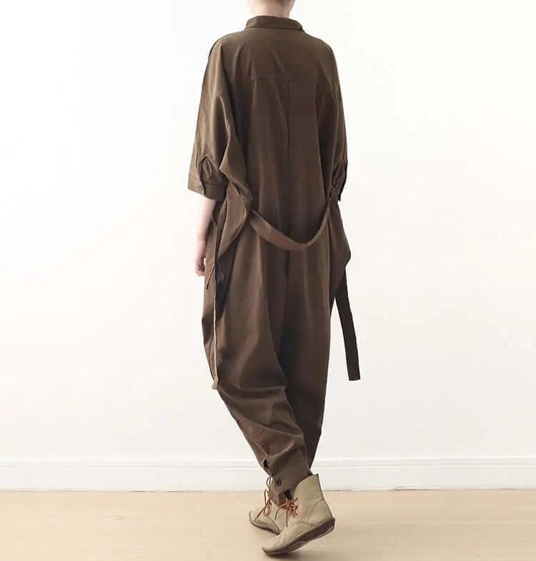 Women's Stylish Wrap Jumpsuit with Three Quarter Sleeves and Drop Crotch Style-Women's pants-Thebesttailor-Thebesttailor