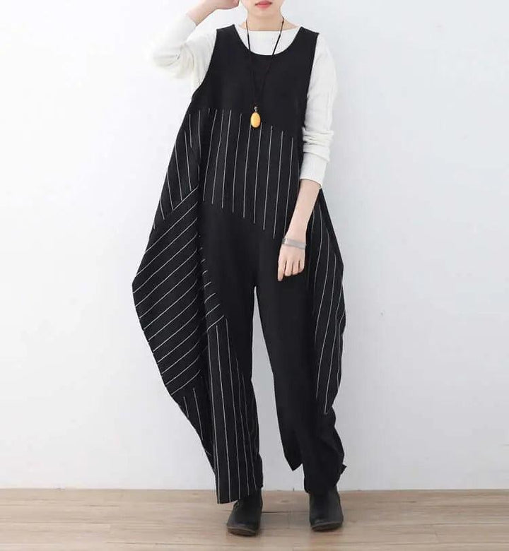 Elegant Striped Jumpsuit with Unique Drop Crotch Pants for Women-Women's pants-Thebesttailor-Thebesttailor