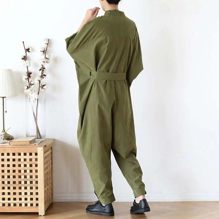 Women's Stylish Wrap Jumpsuit with Three Quarter Sleeves and Drop Crotch Style-Women's pants-Thebesttailor-Thebesttailor