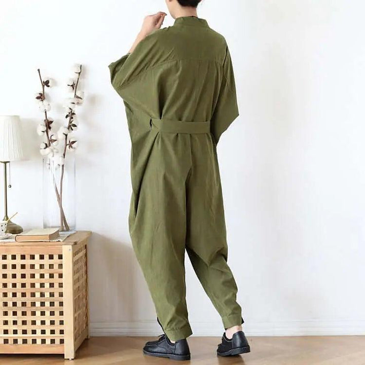 Women's Stylish Wrap Jumpsuit with Three Quarter Sleeves and Drop Crotch Style-Women's pants-Thebesttailor-Thebesttailor