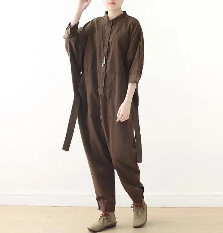Women's Stylish Wrap Jumpsuit with Three Quarter Sleeves and Drop Crotch Style-Women's pants-Thebesttailor-Thebesttailor