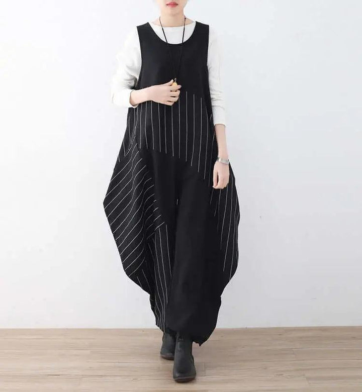 Elegant Striped Jumpsuit with Unique Drop Crotch Pants for Women-Women's pants-Thebesttailor-Thebesttailor