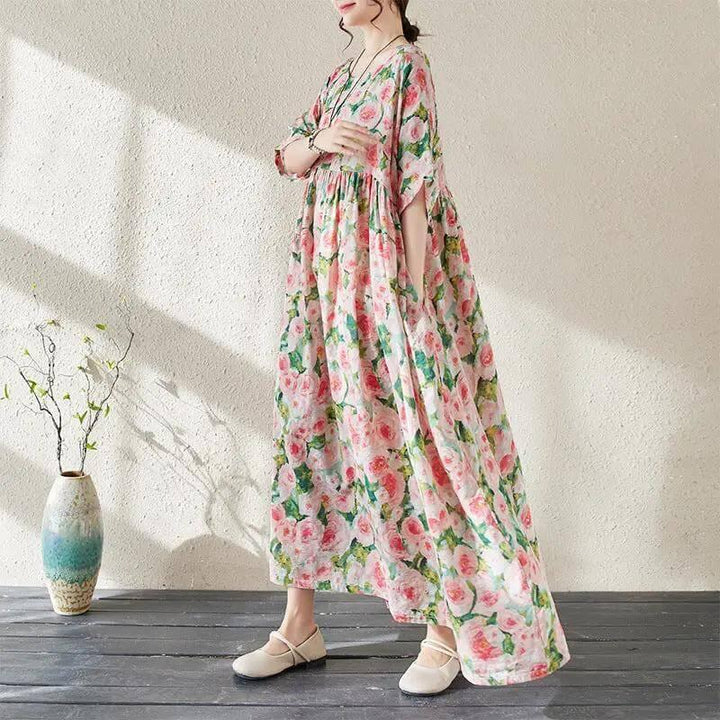 Women's Bohemian Green Summer Floral Print Dress-Women's dress-Thebesttailor-Thebesttailor