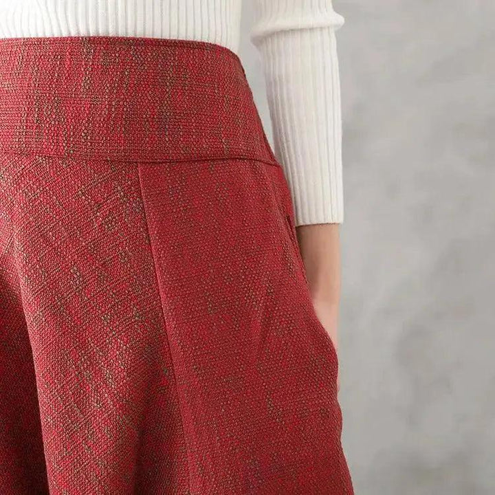 Bohemian Red Linen High Waisted Drop Baggy Harem Pants-Women's pants-Thebesttailor-Thebesttailor