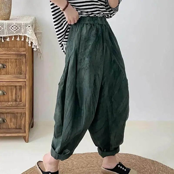 Women's Loose Fit Pants - Elastic Waist Linen Harem Pants with Pockets-Women's pants-Thebesttailor-Thebesttailor
